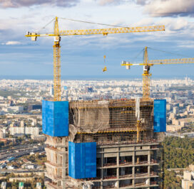 construction of high-rise building in Moscow city in autumn day